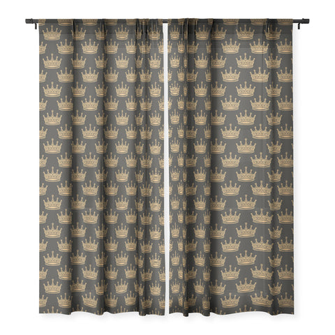 Avenie Crown Pattern Black Sheer Window Curtain