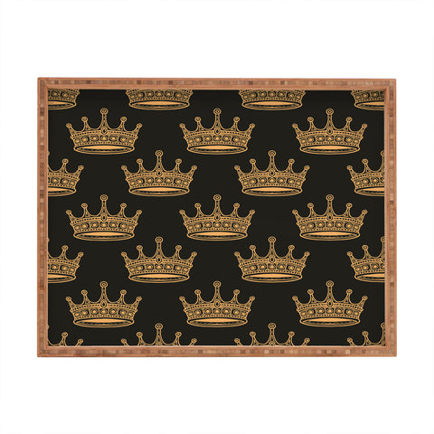 Avenie Crown Pattern Black Rectangular Tray