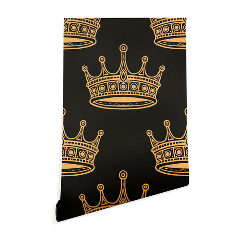 Avenie Crown Pattern Black Wallpaper