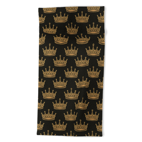 Avenie Crown Pattern Black Beach Towel
