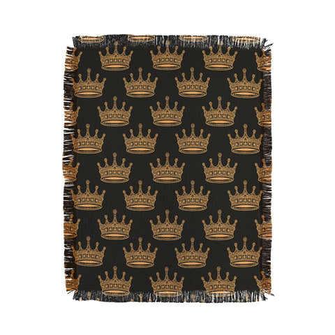 Avenie Crown Pattern Black Throw Blanket
