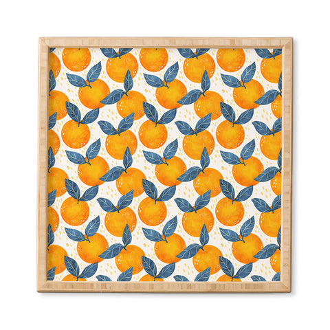 Avenie Cyprus Oranges Blue and Orange Framed Wall Art