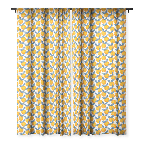 Avenie Cyprus Oranges Blue and Orange Sheer Window Curtain