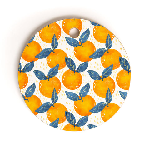 Avenie Cyprus Oranges Blue and Orange Cutting Board Round