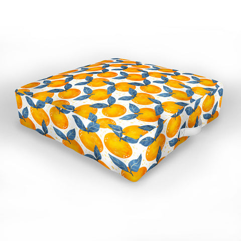 Avenie Cyprus Oranges Blue and Orange Outdoor Floor Cushion