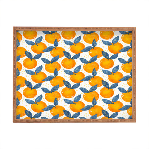 Avenie Cyprus Oranges Blue and Orange Rectangular Tray