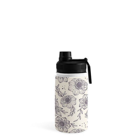 Avenie Dahlia Lineart Black and White Water Bottle