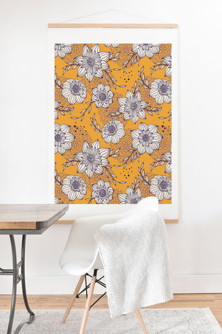 Avenie Dahlia Lineart Orange Art Print And Hanger
