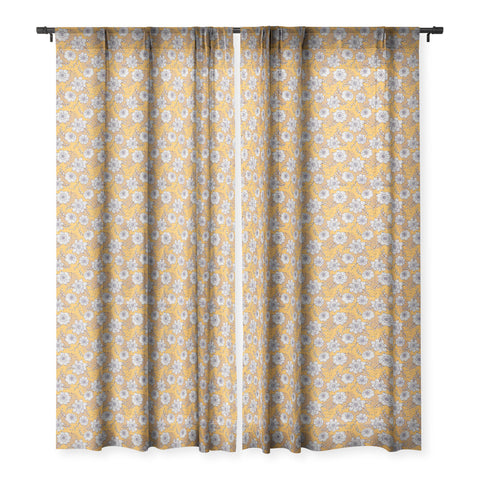 Avenie Dahlia Lineart Orange Sheer Window Curtain