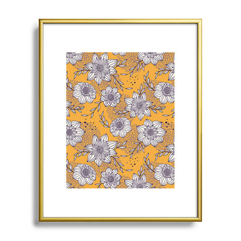 Avenie Dahlia Lineart Orange Metal Framed Art Print