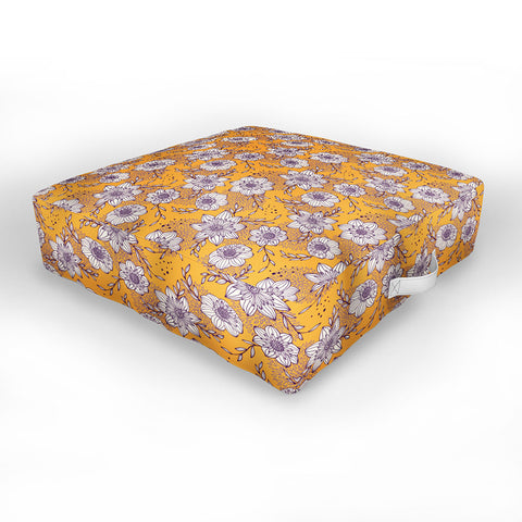Avenie Dahlia Lineart Orange Outdoor Floor Cushion