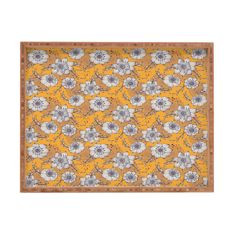 Avenie Dahlia Lineart Orange Rectangular Tray