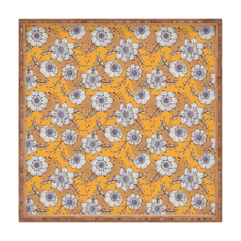 Avenie Dahlia Lineart Orange Square Tray