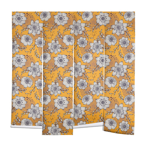 Avenie Dahlia Lineart Orange Wall Mural