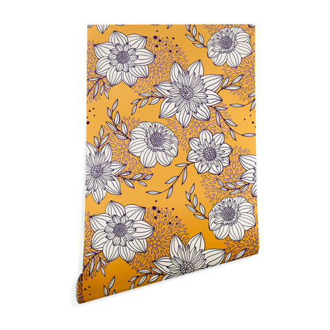 Avenie Dahlia Lineart Orange Wallpaper