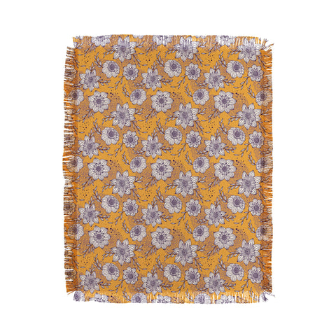Avenie Dahlia Lineart Orange Throw Blanket