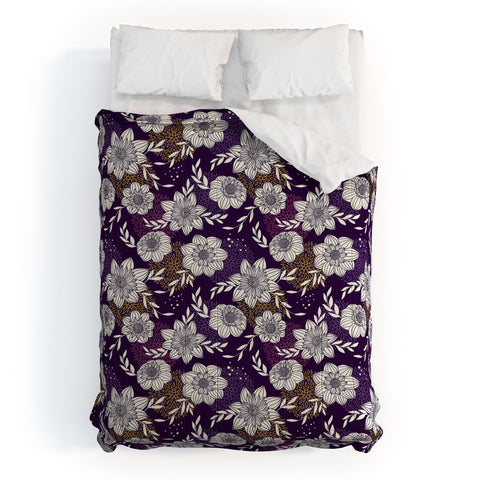 Avenie Dahlia Lineart Purple Comforter