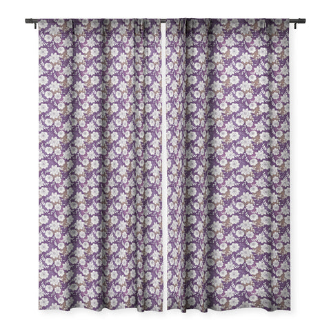 Avenie Dahlia Lineart Purple Sheer Window Curtain