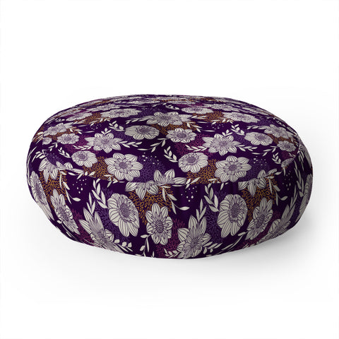 Avenie Dahlia Lineart Purple Floor Pillow Round