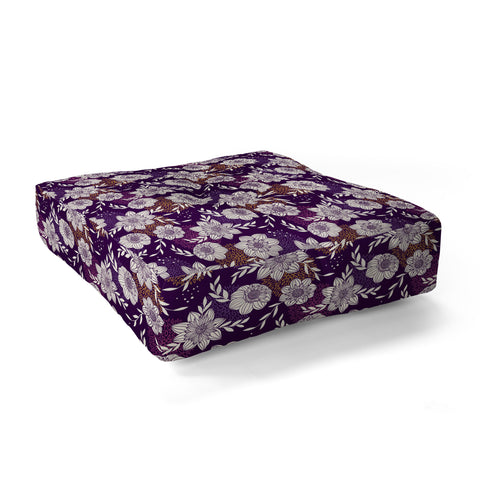 Avenie Dahlia Lineart Purple Floor Pillow Square