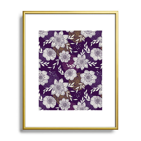 Avenie Dahlia Lineart Purple Metal Framed Art Print