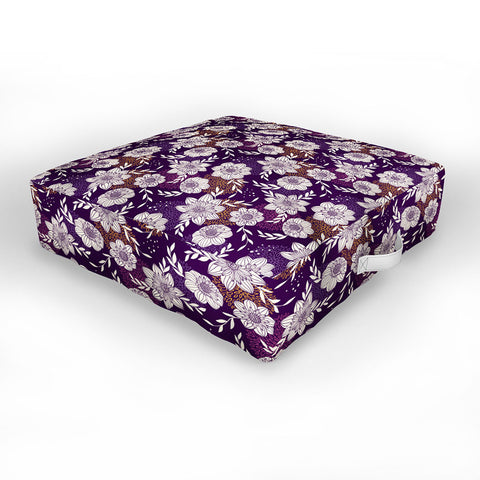 Avenie Dahlia Lineart Purple Outdoor Floor Cushion