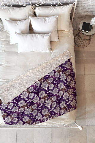 Avenie Dahlia Lineart Purple Fleece Throw Blanket