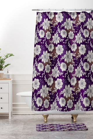 Avenie Dahlia Lineart Purple Shower Curtain And Mat