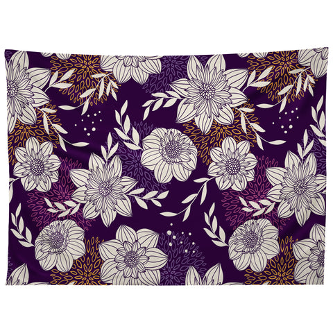 Avenie Dahlia Lineart Purple Tapestry