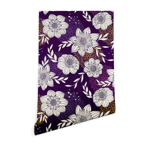 Avenie Dahlia Lineart Purple Wallpaper