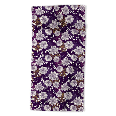 Avenie Dahlia Lineart Purple Beach Towel