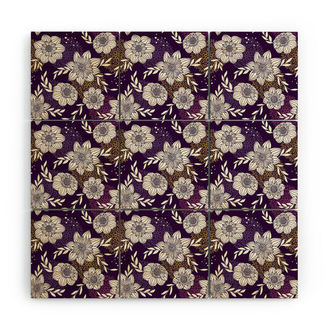 Avenie Dahlia Lineart Purple Wood Wall Mural