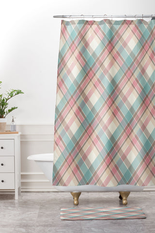 Avenie Diagonal Tartan Vintage Shower Curtain And Mat