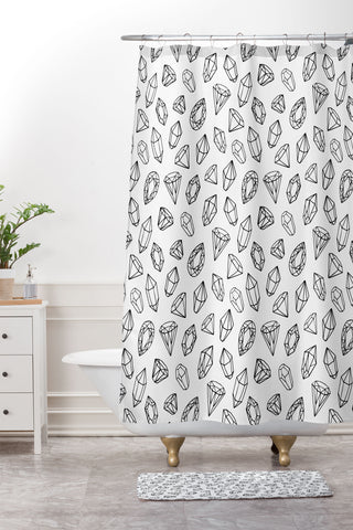 Avenie Diamonds Black and White Shower Curtain And Mat