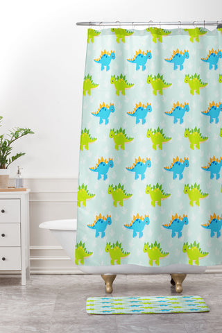 Avenie Dinosaur Pattern Stegosaurus Shower Curtain And Mat