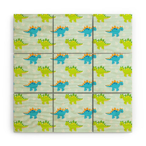 Avenie Dinosaur Pattern Stegosaurus Wood Wall Mural