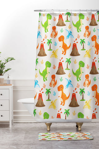 Avenie Dinosaur Pattern T Rex Shower Curtain And Mat