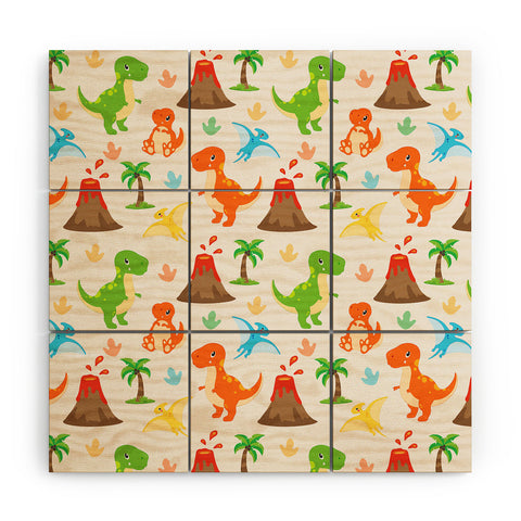 Avenie Dinosaur Pattern T Rex Wood Wall Mural