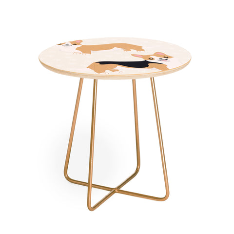 Avenie Dog Pattern Corgi Round Side Table