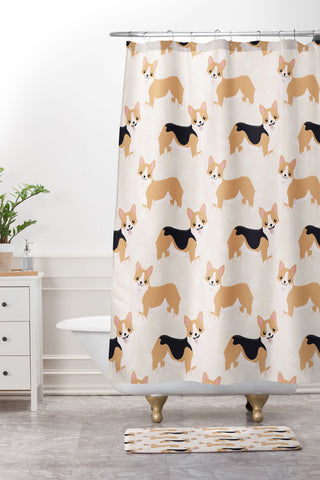 Avenie Dog Pattern Corgi Shower Curtain And Mat