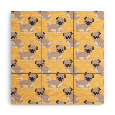 Avenie Dog Pattern Pugs Wood Wall Mural