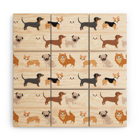 Avenie Dogs n a Row Pattern Wood Wall Mural