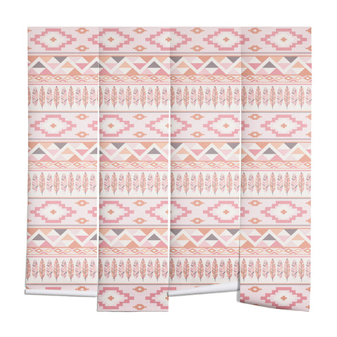 Avenie Feather Aztec Pink Wall Mural