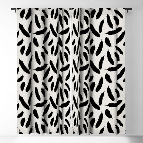 Avenie Feathers Black and White Blackout Window Curtain