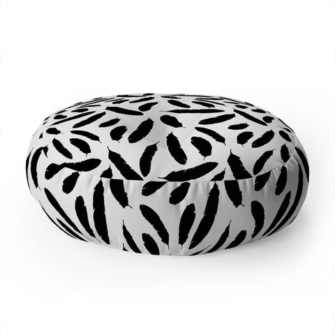 Avenie Feathers Black and White Floor Pillow Round