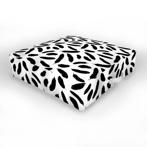 Avenie Feathers Black and White Outdoor Floor Cushion