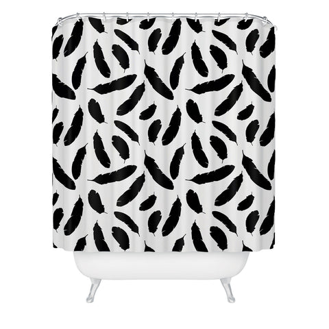 Avenie Feathers Black and White Shower Curtain