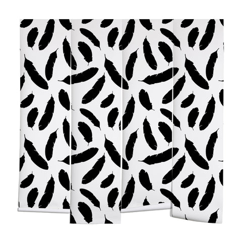 Avenie Feathers Black and White Wall Mural