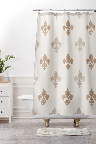 Avenie Fleur De Lis Neutral Shower Curtain And Mat