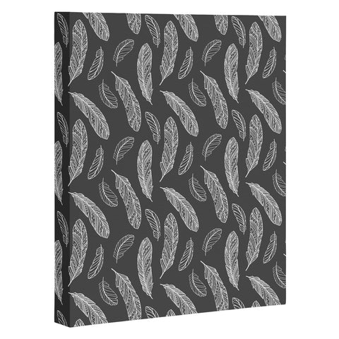 Avenie Floating Feathers Dark Gray Art Canvas